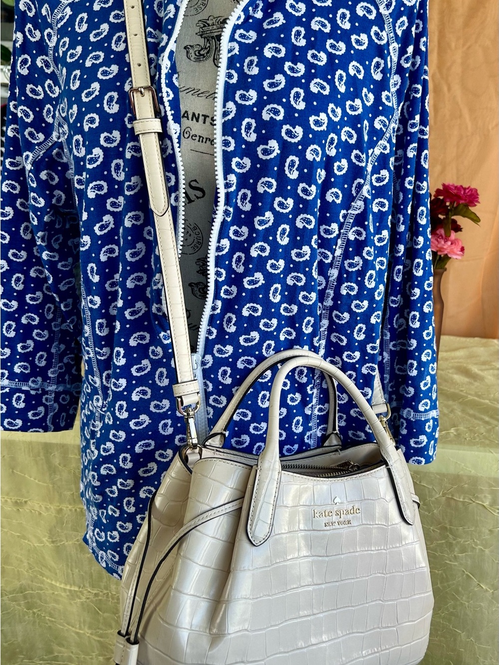 kate spade small Ivory Croc-Embossed Satchel with Detachable Strap crossbody
